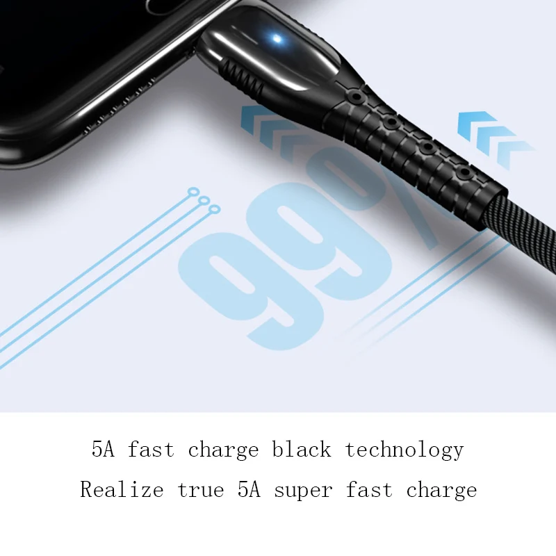 5А зарядный кабель для передачи данных usb type C, кабель USB для быстрой зарядки или Смартфон Xiaomi huawei с индикатором, светильник