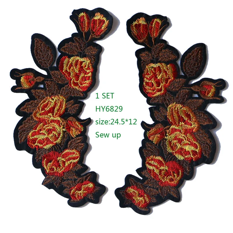 

A pair Orange Butterfly Rose Embroidered Iron on Patches for Clothing DIY Stripes Clothes Patchwork Sticker Custom Flowers Badge