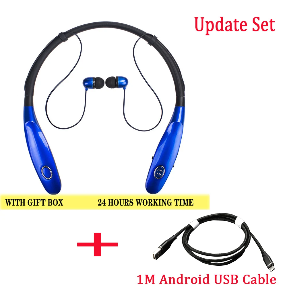 Blue Update Set 24 часа беспроводные наушники V5.0 спортивные наушники с шейным ободом стерео Bluetooth наушники гарнитура с микрофоном для xiaomi всех телефонов - Цвет: Blue Update Set
