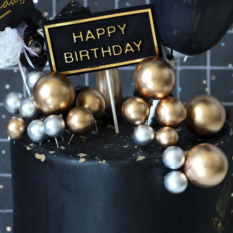 

5PCS Birthday Party Golden Ball Cake Decoration Cake Topper Creative Fruit Dessert Decor Insert Card for Birthday Party