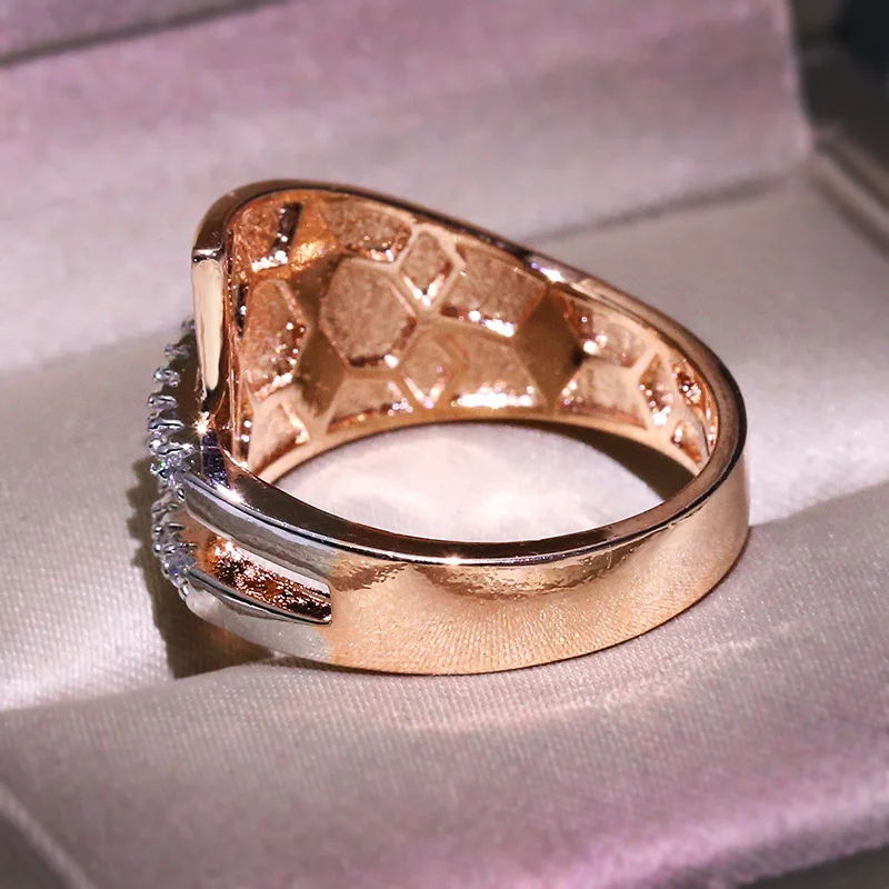 Брендовые новые модные кольца из розового золота для женщин Асимметричный сверкающий Циркон окружающие модные популярные Креативные Свадебные кольца