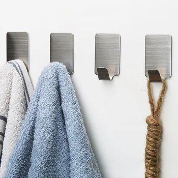 

New 6Pc/Lot Stainless Steel Family Robe Hanging Hooks Hats Bag Key Adhesive Wall Hanger Bathroom Kitchen Accessories
