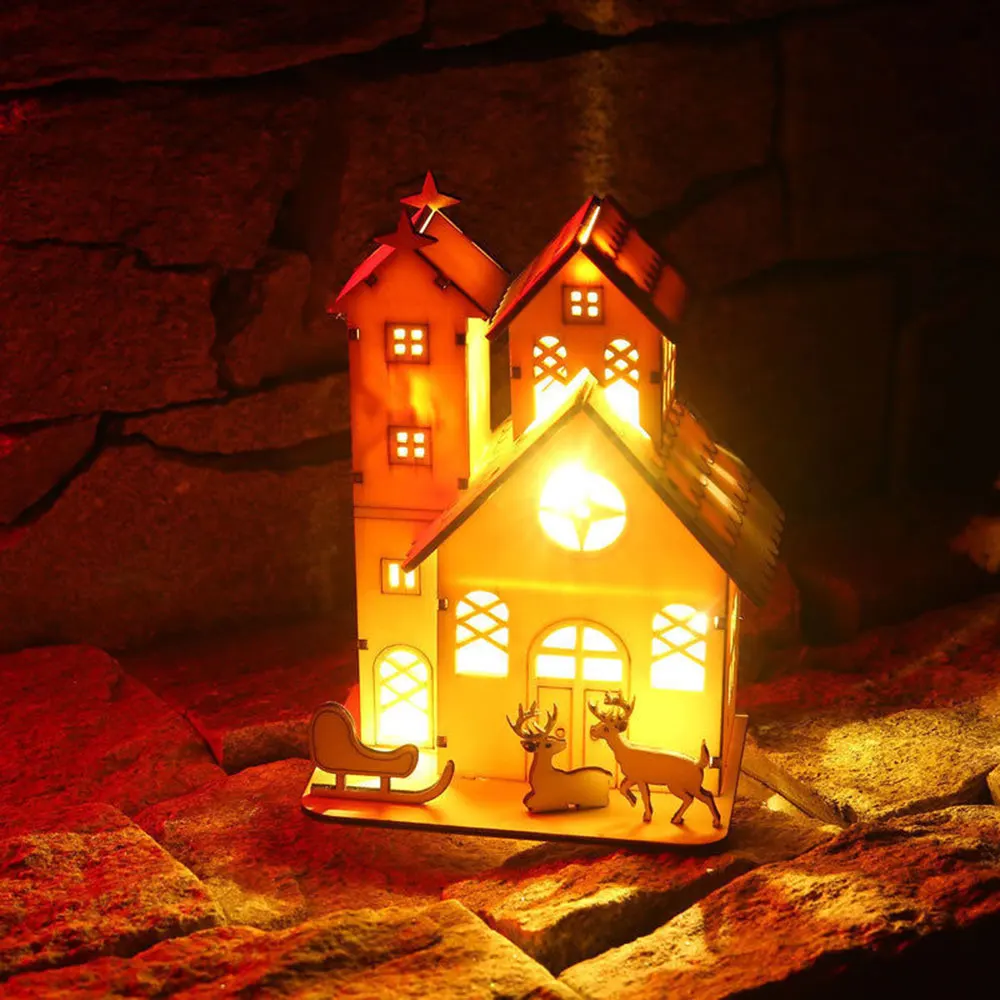 Разноцветный деревянный ночной Светильник СВЕТОДИОДНЫЙ Рождественский церковный светящиеся орнаменты Новогодняя лампа Подарочный светильник деревянный дом