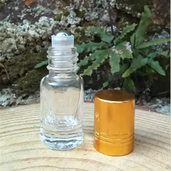 

24pcs Gold Lid Mini Perfume Sample Vial Glass Roll on Bottle Cosmetic Clear Glass Steel Roller Perfume Aroma Essential Oil Tube