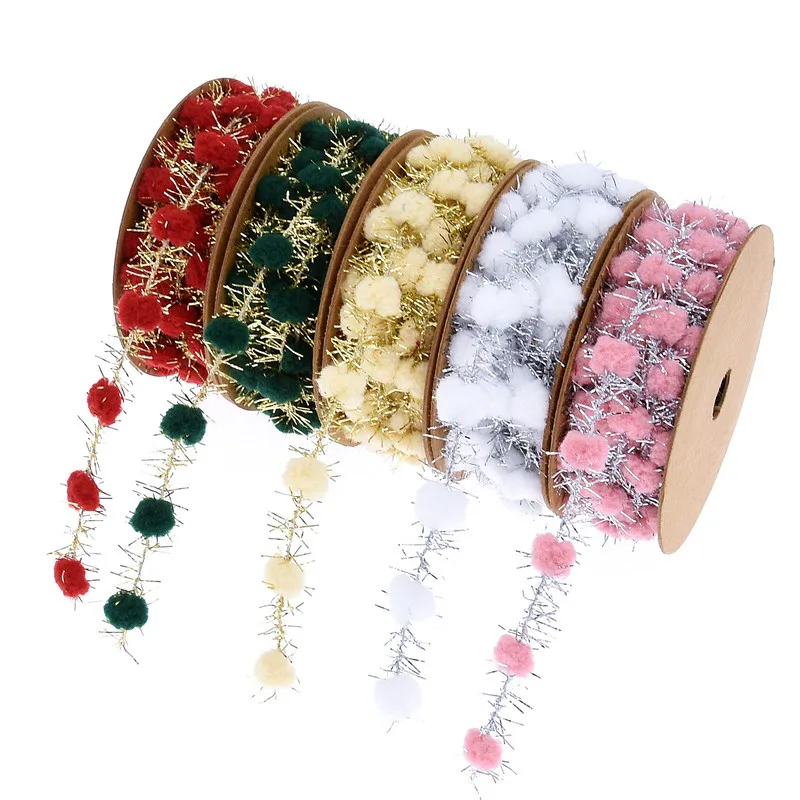 

3m Glitter Color Onion Ribbon Glitter pompom ball Christmas Wedding Party Decor gift Packaging Wrap iron wire ribbons for crafts