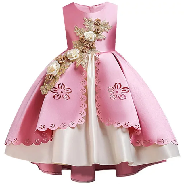 Платье принцессы для маленьких девочек; Элегантные Платья с цветочным узором для девочек; зимние Вечерние платья на Рождество; Детские платья для девочек; 10 - Цвет: Розовый
