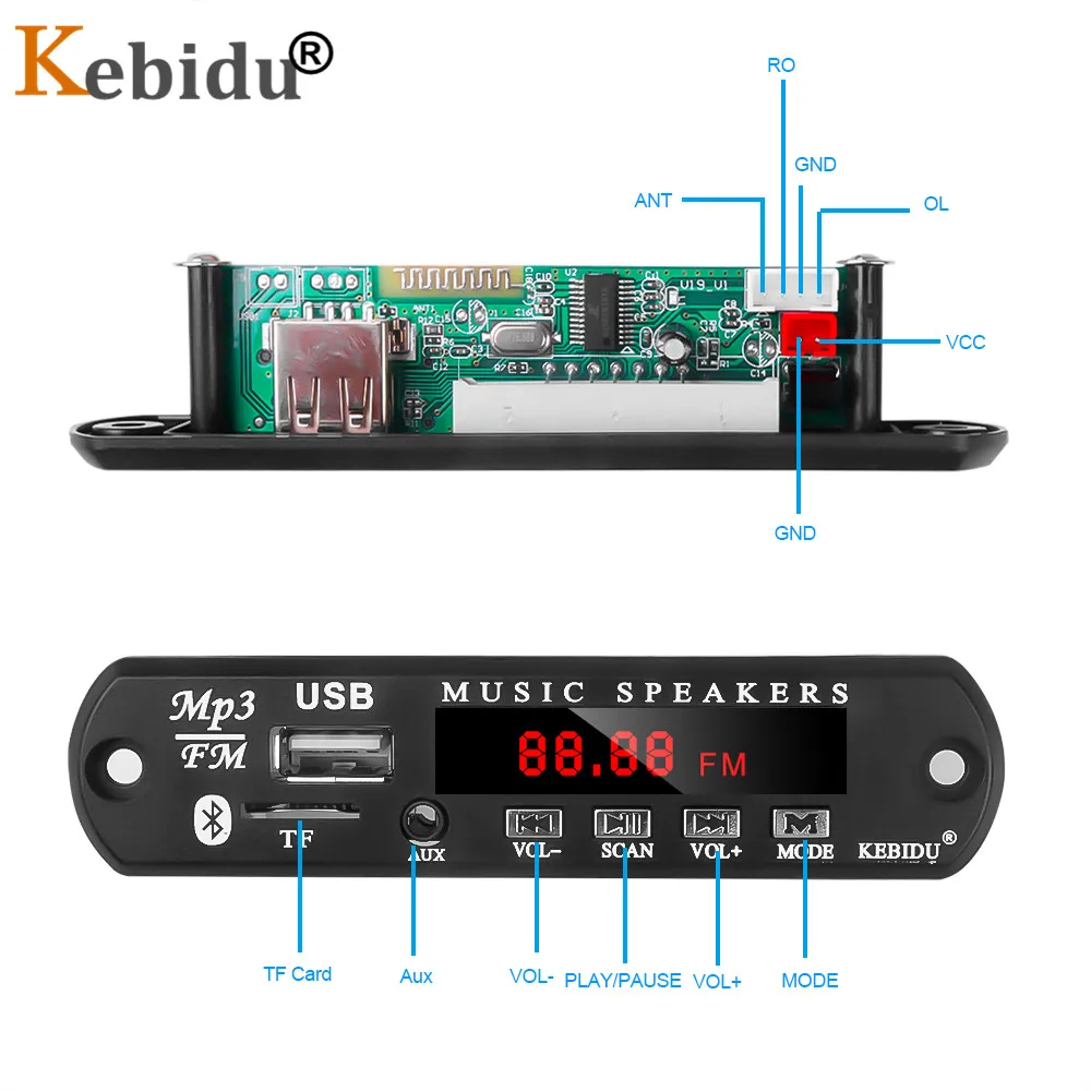 KEBIDU беспроводной Bluetooth 5 в 12 В декодер доска аудио модуль с USB SD(TF) AUX FM Радио MP3 WMA пульт дистанционного управления для автомобиля DIY