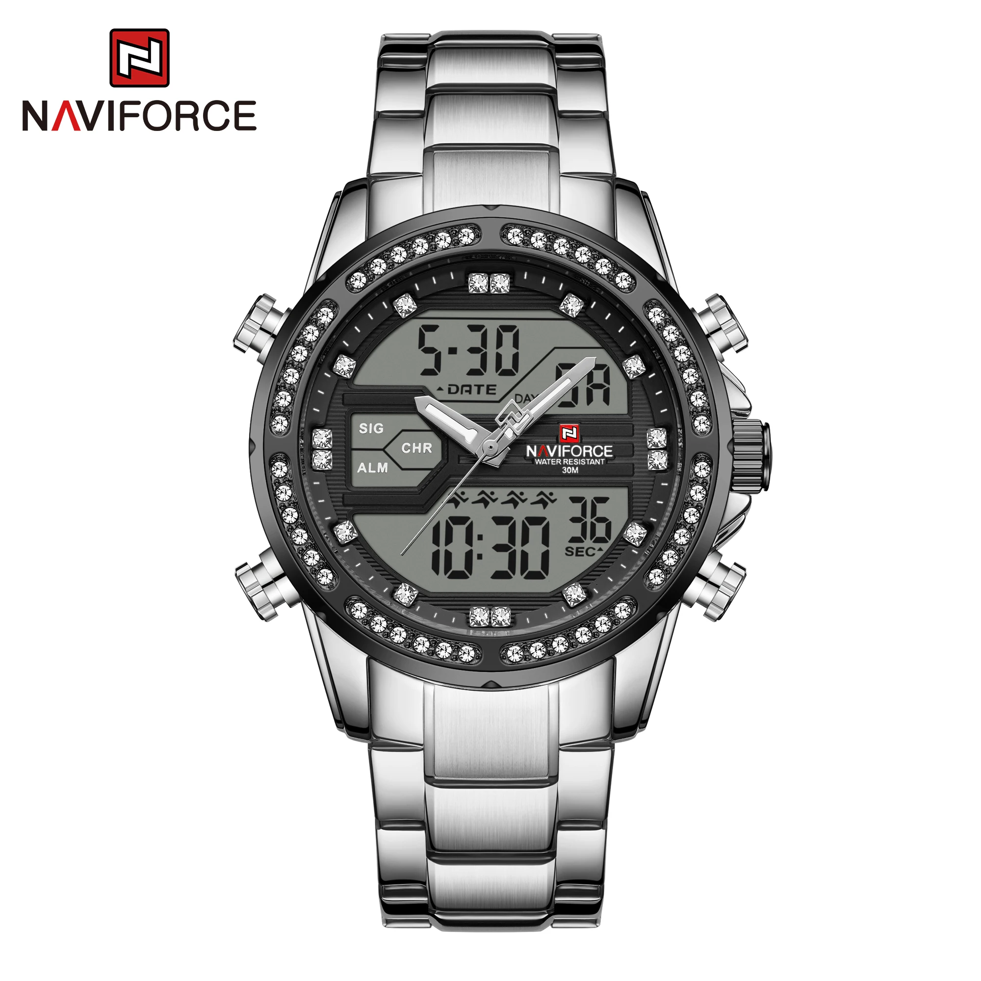 Часы NAVIFORCE мужские 3 АТМ деловые с хронографом из нержавеющей стали