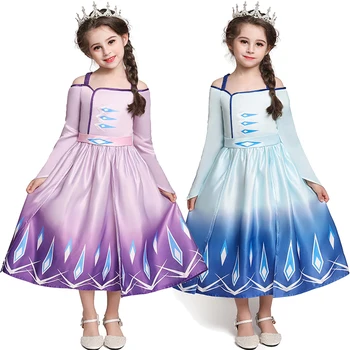 

Girl Elsa Anna Princess Dress Fancy Snow Queen Cosplay Elegent Party Dress Children's Day Purple Blue Children's Clothes