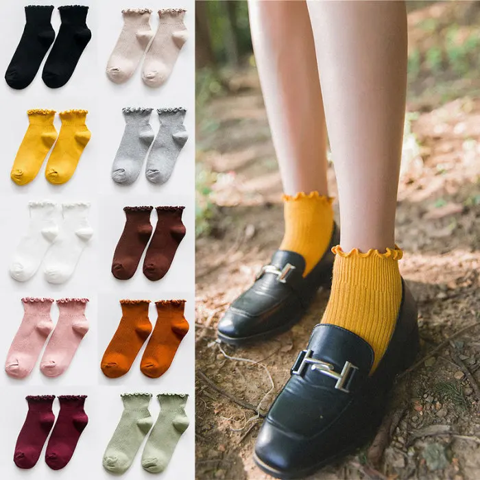 Fashion Women Socks Cute Solid Color Ankle High Casual Warm Breathable Socks BB55