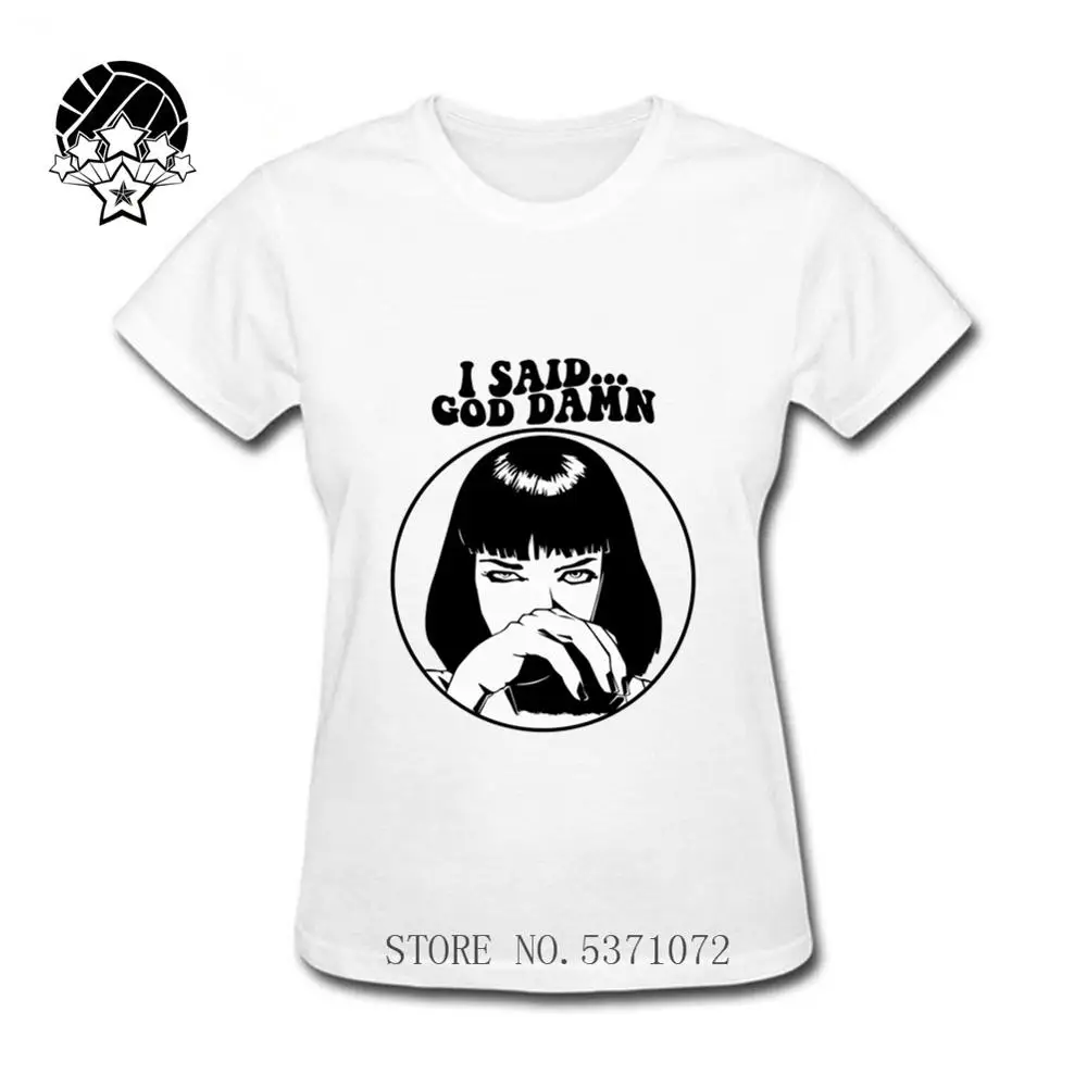 Women Movie Pulp Fiction T Shirt Mia Wallace I Said God Damn Gilrs Summer Harajuku 90s Unisex Couples Tshirt | Женская одежда
