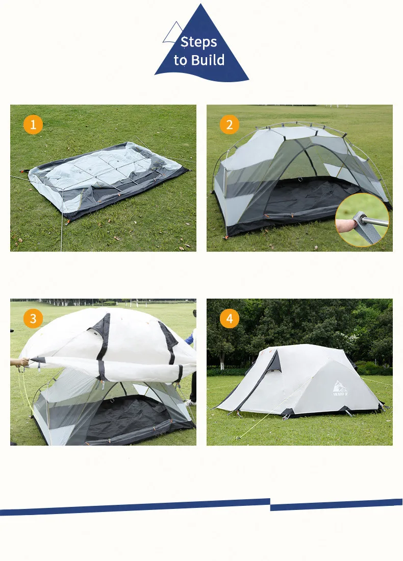 Hewolf Outdoor Winter Camping Tent 2 Persons Double Layer Waterproof Aluminum Alloy Tent Pole Breathable Double Doors Tent