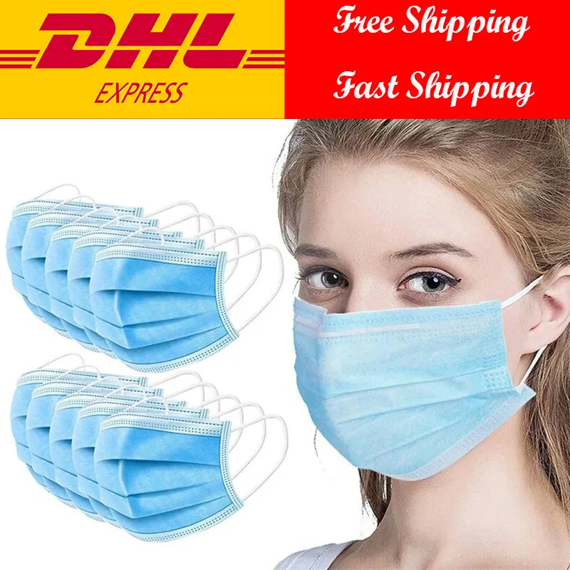 

50pcs 3 Ply Disposable Protective Earloop Face Mask Anti-Dust Respirator Masks 3 Layer Earloop Masks Dust Cleaning