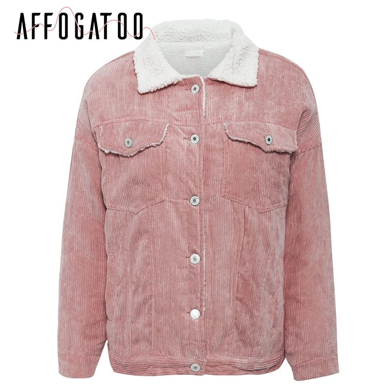 Afogatoo Повседневная Вельветовая осенне-зимняя куртка, пальто для женщин, винтажные розовые куртки с длинным рукавом, женская теплая парка, женская верхняя одежда, пальто - Цвет: pink