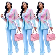 

RStylish 2021 Autumn Women Fashion Tie Dye Print Vintage Turn Down Collar Long Sleeve Pockets Outerwear Chic Blazer Jacket