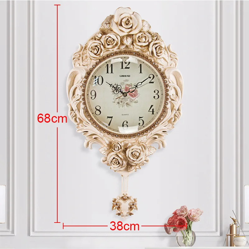 Large Silent Flower Carving Pendulum Quartz Clock Elephant Swing Wall Clock Z1218-1  