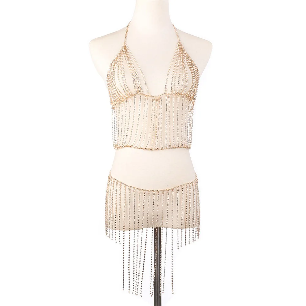 

Exaggerated tide show show nightclub bikini tassel chest chain body chain set