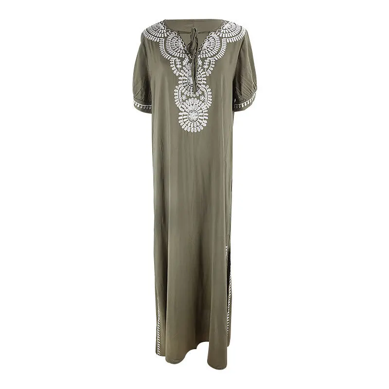 Embroidered Summer Beachwear Chiffon Kaftan Beach Dress Woman Tunic Bath Dress Robe Plage Swim Wear Bikini Cover Up