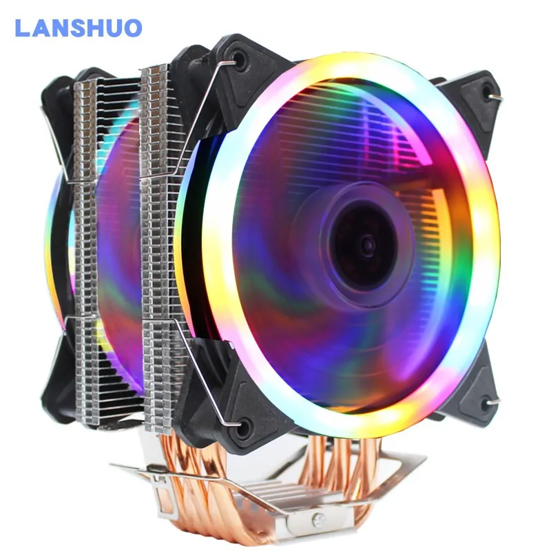 Кулер для процессора 6 тепловых труб 1150 контактов 12 см RGB подсветка 2 вентилятора