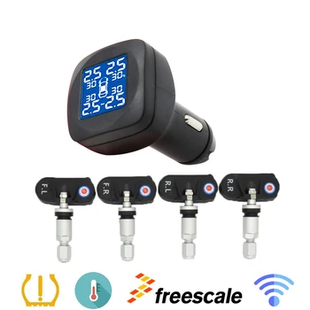 

TPMS Sewiyolin T05N Car Tire Pressure Alarm Monitor System LCD Display 4 Internal Sensor Temperature Alarm Cigarette Port Plug