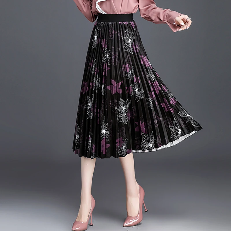 Сезон осень-зима; Модные женские эластичный с высокой талией бархатные сапоги до середины икры плиссированная юбка, велюровые юбки для женщин