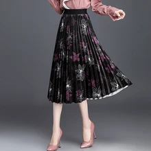 Сезон осень-зима; Модные женские эластичный с высокой талией бархатные сапоги до середины икры плиссированная юбка, велюровые юбки для женщин