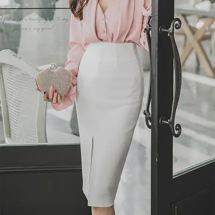 

Skirt Skirt Business Dress Mid-length White One-step Skirt Autumn And Winter Slit High-waisted Ol dong ji qun Children