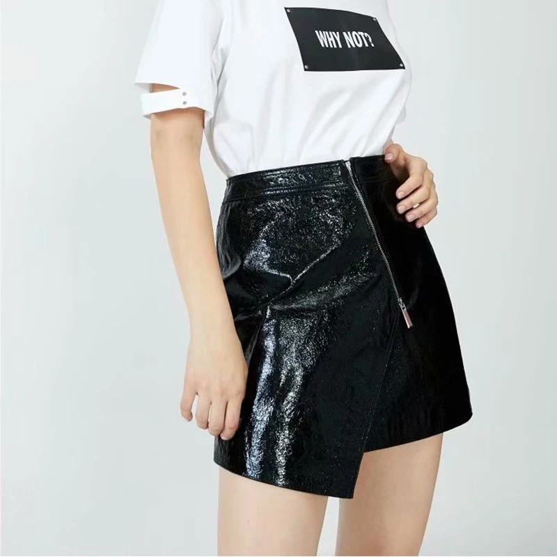 Heydress женские осенние новые юбки из искусственной кожи с высокой талией женские асимметричные юбки Повседневная Женская мини-юбка на молнии
