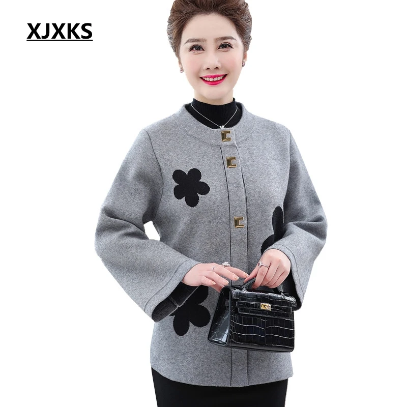 XJXKS Sueter Mujer Invierno большой кардиган женский элегантный длинный рукав круглый вырез Свободный вязаный женский свитер пальто