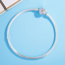 925 пробы Серебряный Розовый кристалл желаемое сердце моменты змея цепь ПАН браслет подходит для женщин бисера Шарм ювелирные изделия