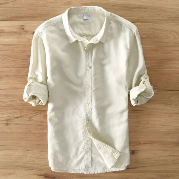 Хлопковая и льняная брендовая мужская рубашка с длинными рукавами, осенние и летние рубашки для мужчин, модные повседневные белые рубашки, Мужская сорочка Camisa - Цвет: khaki