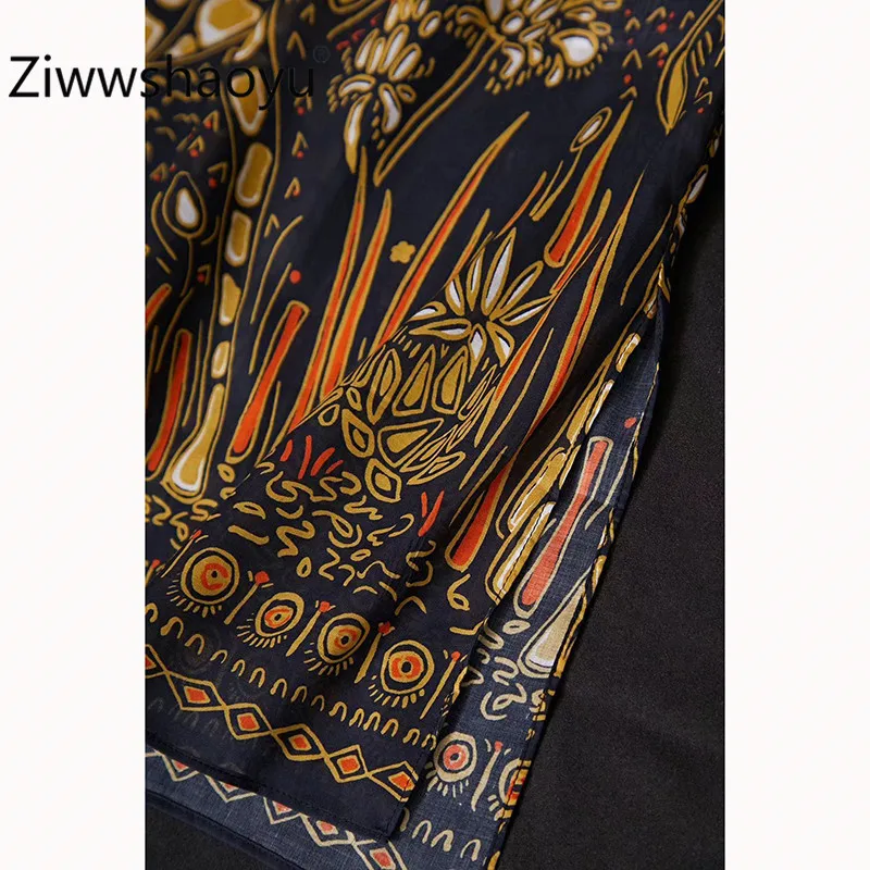  Ziwwshaoyu Runway Designer 100% Cotton Women's Long Blouse Long Sleeve Giraffe Print Cardigan Top F