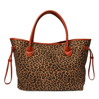 

Wholesale Brown Leopard Tote Bag In Canvas With PU Tote ,Short Fur Leopard Tote Bag DOM109388