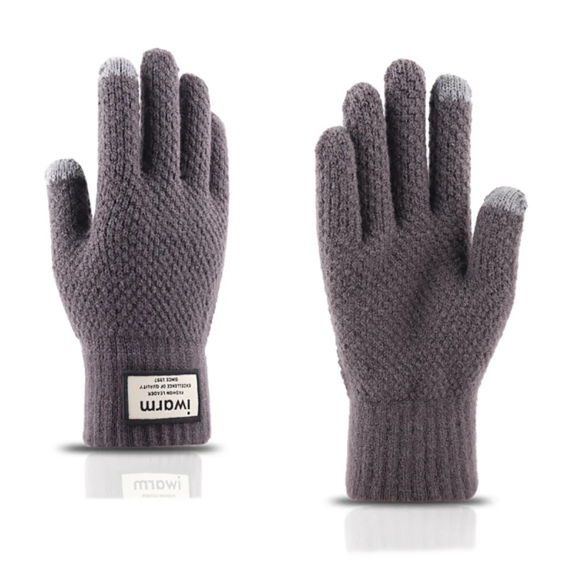 Зимние Бархатные утолщенные уличные теплые перчатки, вязаные шерстяные мужские перчатки с сенсорным экраном