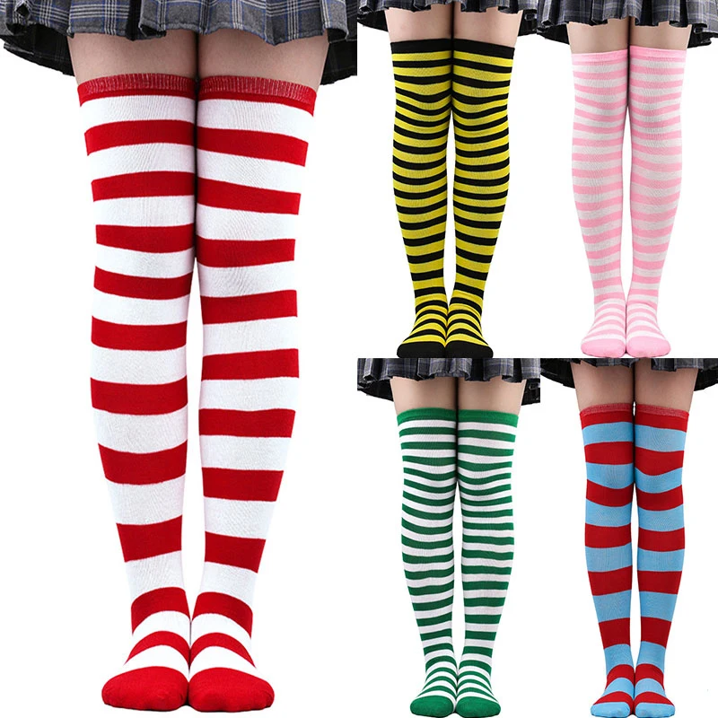Chic Stripe Printed Thigh-High Cotton Socks and Arm Sleeve Set