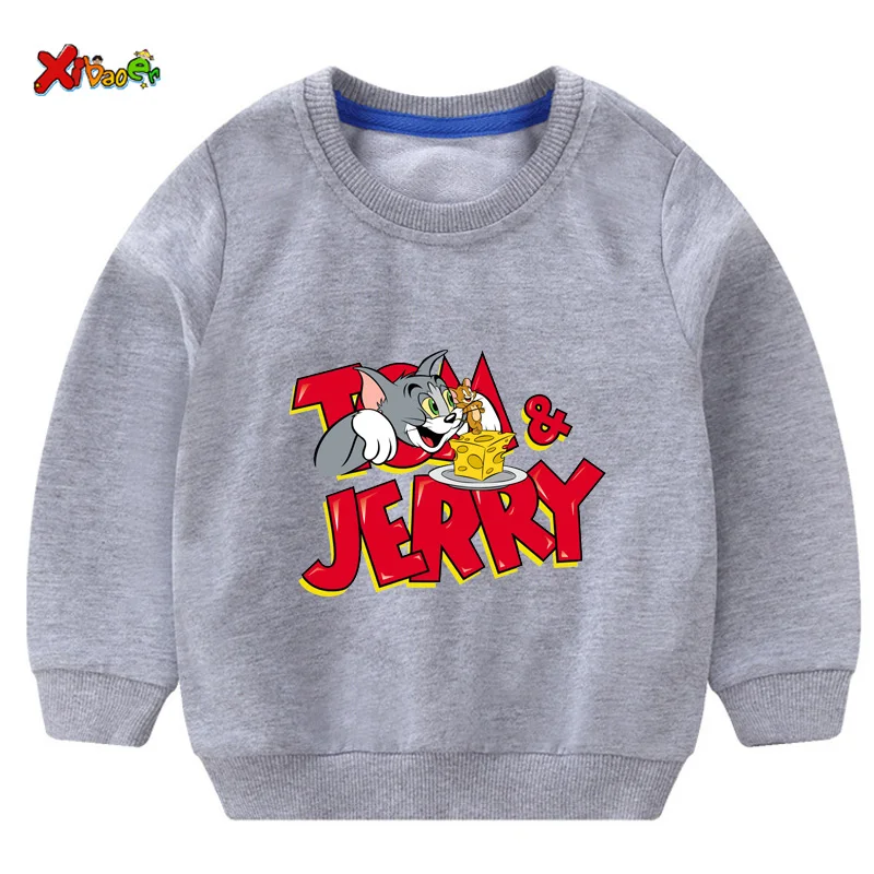 toddler girl sweatshirts baby boy hoodie children Pullover Tops Autumn Fashion Long Sleeve Cartoon Tom and jerry clothing - Цвет: sweatshirt gray