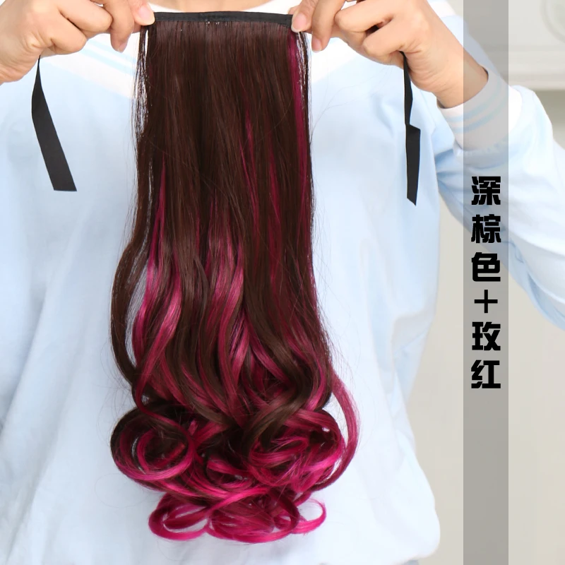 periwig madam long curly hair big wave highlights Bind belt type invisibility gradient ramp reality natural Color Son ponytail - Цвет: 8