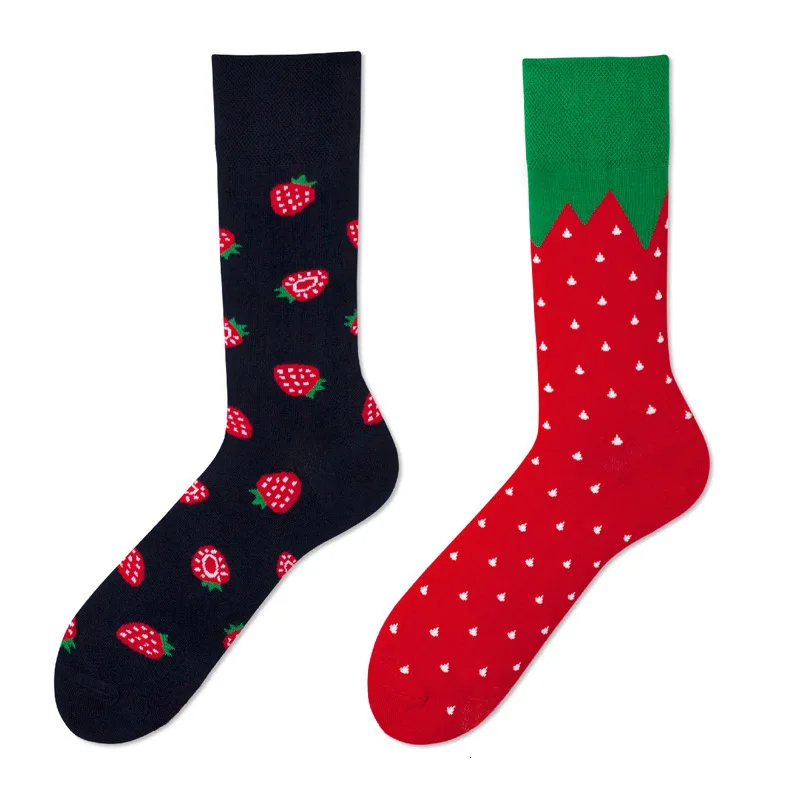 Strawberry Женские носки японский хлопок Красочные мультфильм милый забавный счастливый каваи тигр кошка собака носки мужские повседневные носки влюбленные для подарка - Цвет: Strawberry