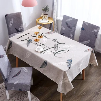 

feather pattern linen waterproof rectangular tablecloth modern oil proof table cloth for living dining room home decor DW125