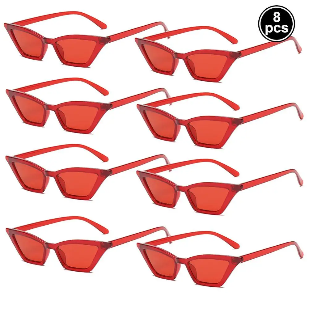 red 8 шт. Модные солнцезащитные очки для женщин и мужчин праздничные очки подарок на день рождения Ретро кошачий глаз солнцезащитные очки принадлежности для вечеринки-девичника - Цвет: red
