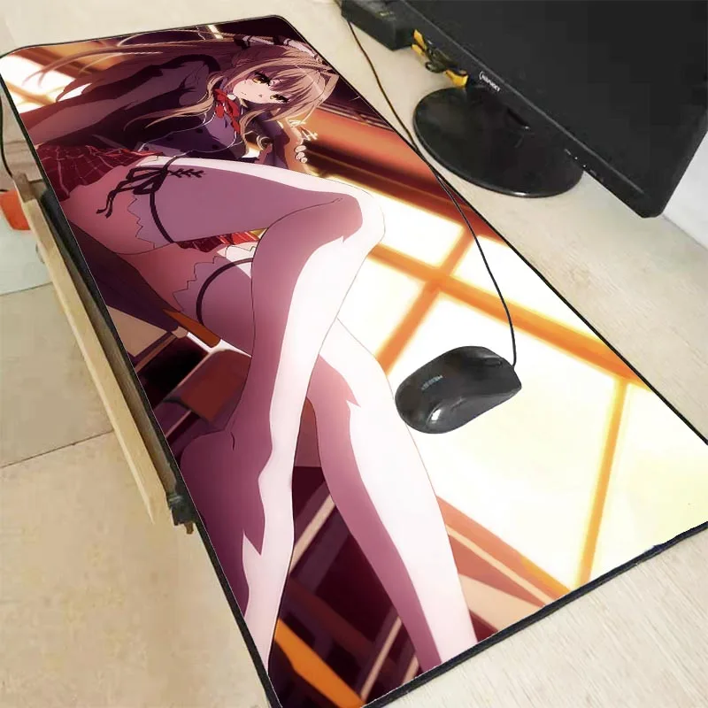  XGZ Anime Girl Sit on Desktop Large Gaming Mouse Pad Lock Edge Mat for Laptop Computer Keyboard Des
