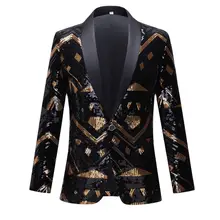 Men's Black Gold Sequin Coat Performance Dress Host Nightclub DJ Studio Photo West Blazer Jacket Costume Homme Mens Flower Suits