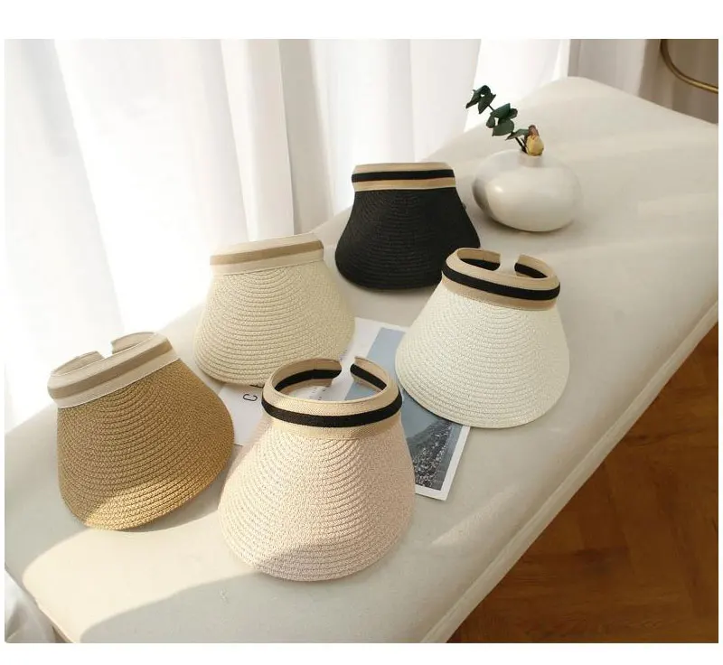 CASQUETTE,4--Chapeau'été en raphia pour femmes, en paille, avec visière