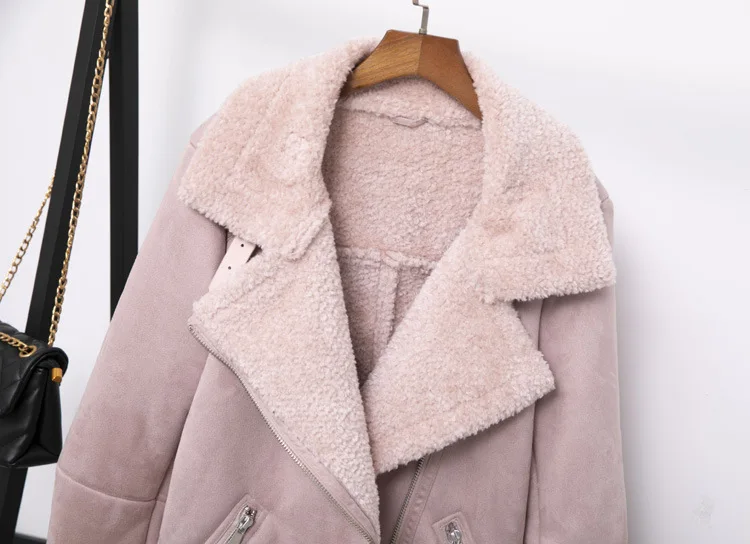 Женская замшевая куртка, меховое пальто, свободное плотное теплое пальто из искусственной овчины, новая зимняя мотоциклетная куртка из овечьей шерсти, женская меховая куртка, верхняя одежда