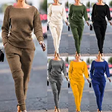 

Pure Color Long Sleeve Slim Top + Pants Set Women Fall 2021 Fashion Casual 2-piece Pants Set