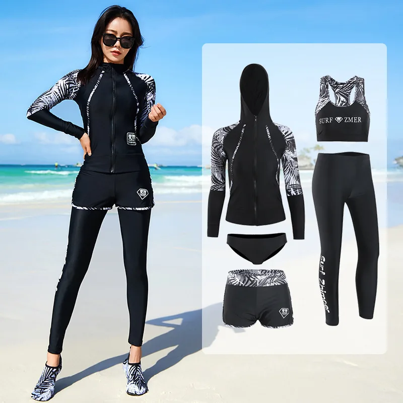 Women's 5pcs Men 3pcs set Long Sleeve UV Sun Protection Rash Guard Full Body Basic Skin Wetsuit Swimsuit Hoodie Shirt Pants rash guard surfing swimsuit swimming pants