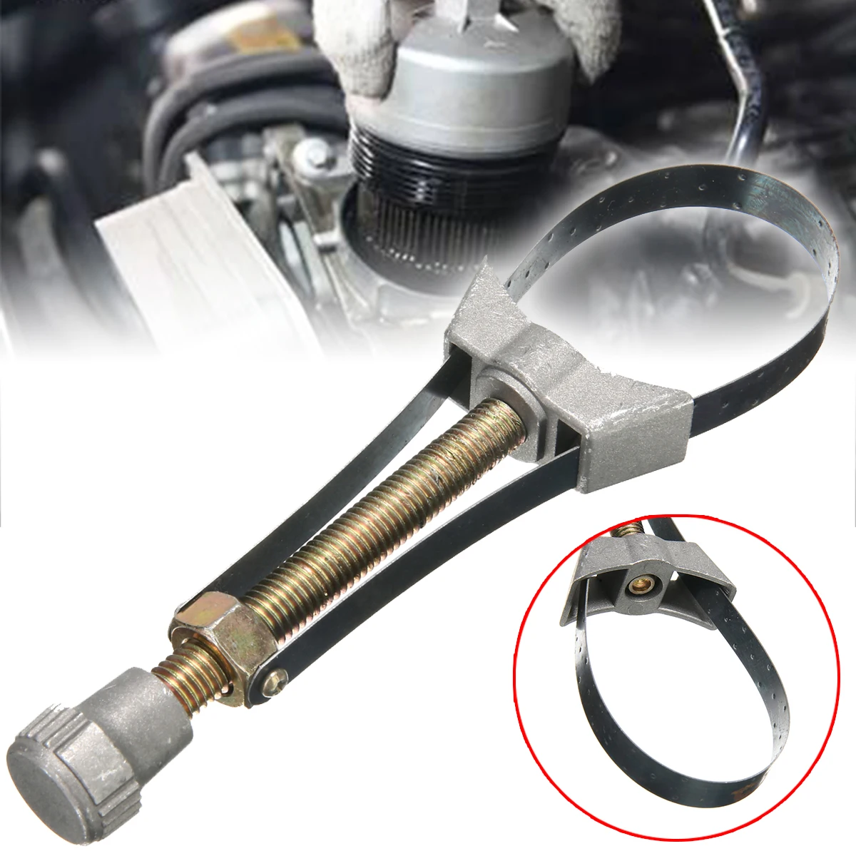 1pc Aluminium Car Auto Oil Filter Removal Strap Wrench Disassembly Repair Tool Adjustable 60mm To 120mm Diameter