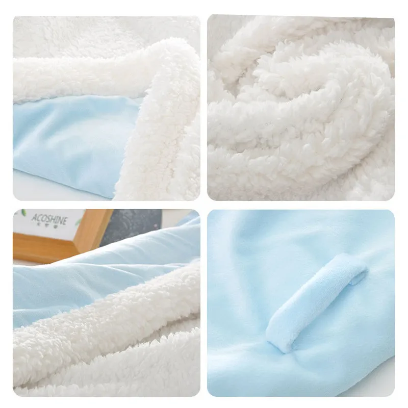 Зимний Мягкий Конверт для новорожденных, Одноцветный спальный мешок с капюшоном, детский теплый плотный зимний конверт для мальчиков и девочек