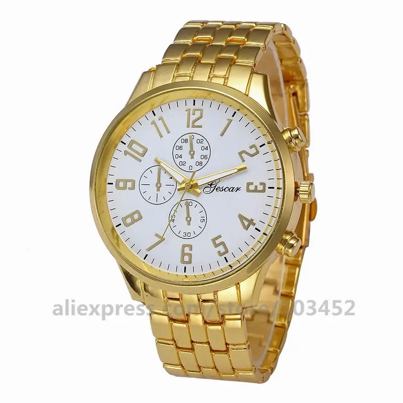 gold white 100 шт./лот Gescar7802 римские цифры весы часы ремешок Сплав ремень модные часы три высота конец глаз наручные часы для мужчин - Цвет: gold white