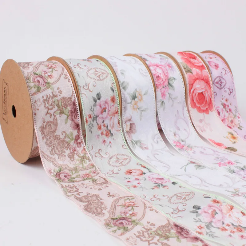 Floral Print Ribbon For Gift Cake Flower Packing Wedding Christmas Party Decoration Ribbon DIY Accessories 10 Yrds/roll